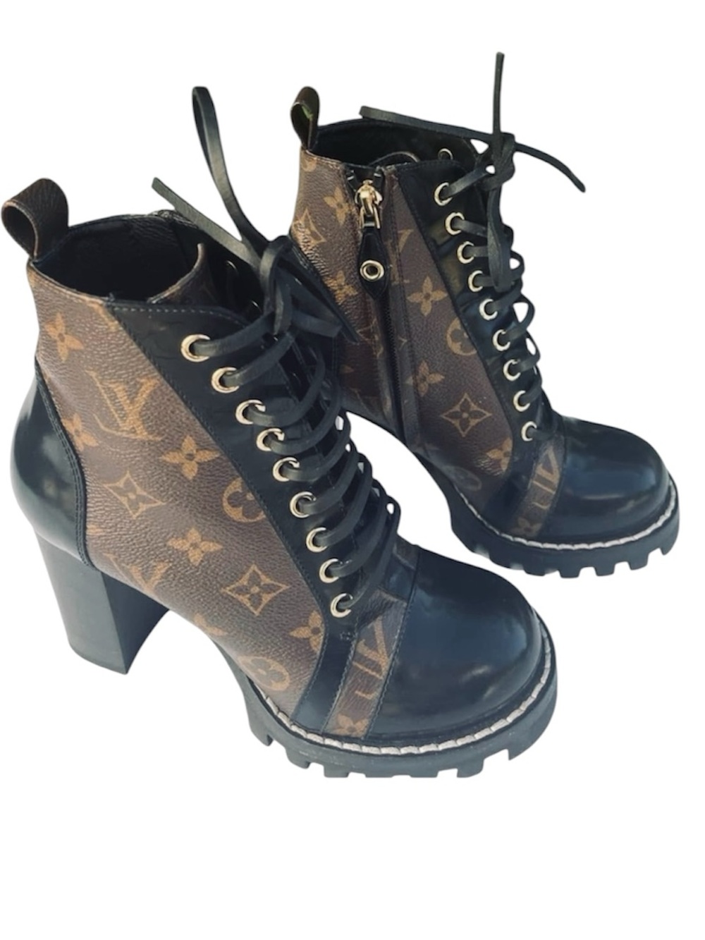 Designer Brown and Black Lace-Up Ankle Boots
